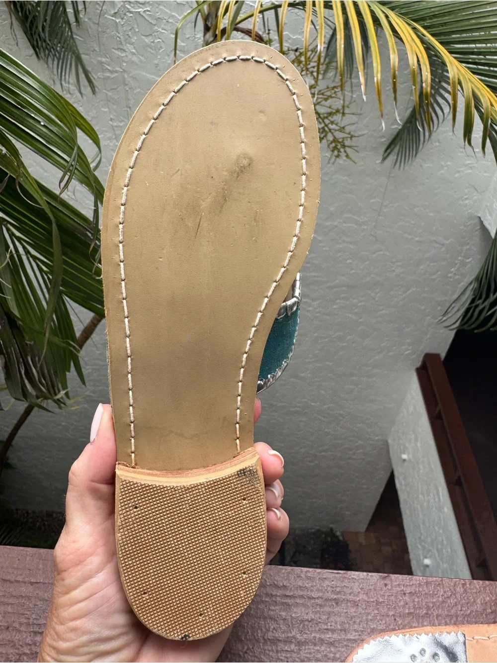 Jack Rogers Turquoise Leather Thong Sandals with Silver Accents